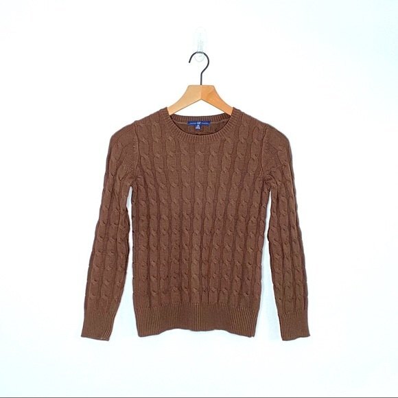 GAP XSP Extra Small Petite Sweater Women's Cable Knit Crewneck Brown Long Sleeve - Picture 1 of 10